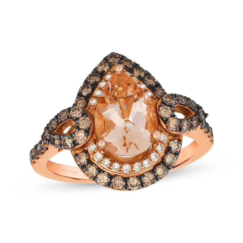 Main Image 1 of Le Vian Pear-Shaped Morganite Ring 3/4 ct tw Diamonds 14K Strawberry Gold
