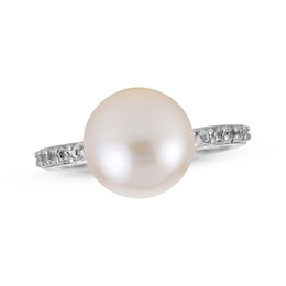 Cultured Pearl & White Lab-Created Sapphire Ring Sterling Silver