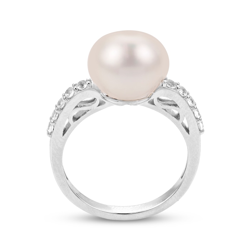 Main Image 3 of Cultured Pearl & White Lab-Created Sapphire Ring Sterling Silver