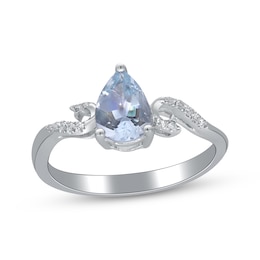 Pear-Shaped Aquamarine & Diamond Ring 1/20 ct tw 10K White Gold