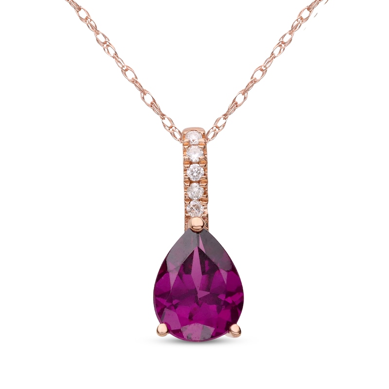 Main Image 1 of Pear-Shaped Rhodolite Garnet & Diamond Accent Necklace 10K Rose Gold 18"