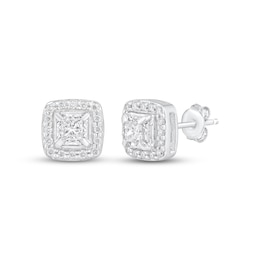 Princess-Cut Diamond Halo Stud Earrings 1/4 ct tw 10K White Gold