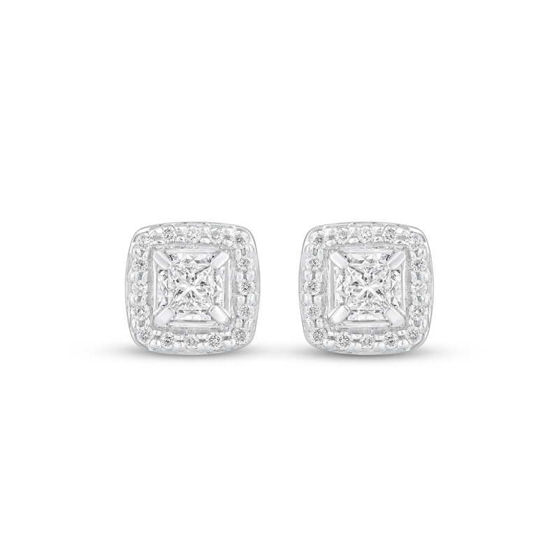 Main Image 2 of Princess-Cut Diamond Halo Stud Earrings 1/4 ct tw 10K White Gold