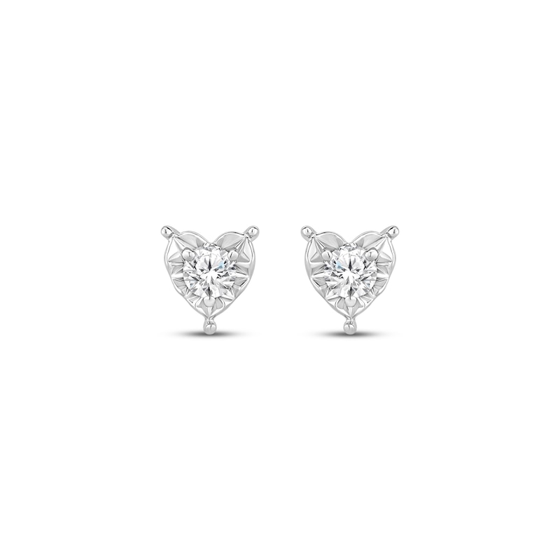 Main Image 2 of Round-Cut Diamond Solitaire Heart Frame Stud Earrings 1/6 ct tw Sterling Silver (J/I3)