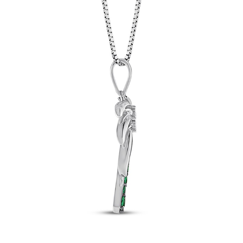 Main Image 2 of Lab-Created Emerald & Diamond Accent Palm Tree Necklace Sterling Silver 18"