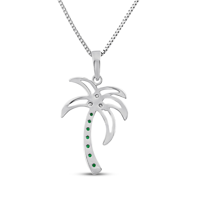 Main Image 3 of Lab-Created Emerald & Diamond Accent Palm Tree Necklace Sterling Silver 18"