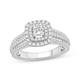Adore Princess-Cut Diamond Double Halo Engagement Ring 1 ct tw 10K White Gold