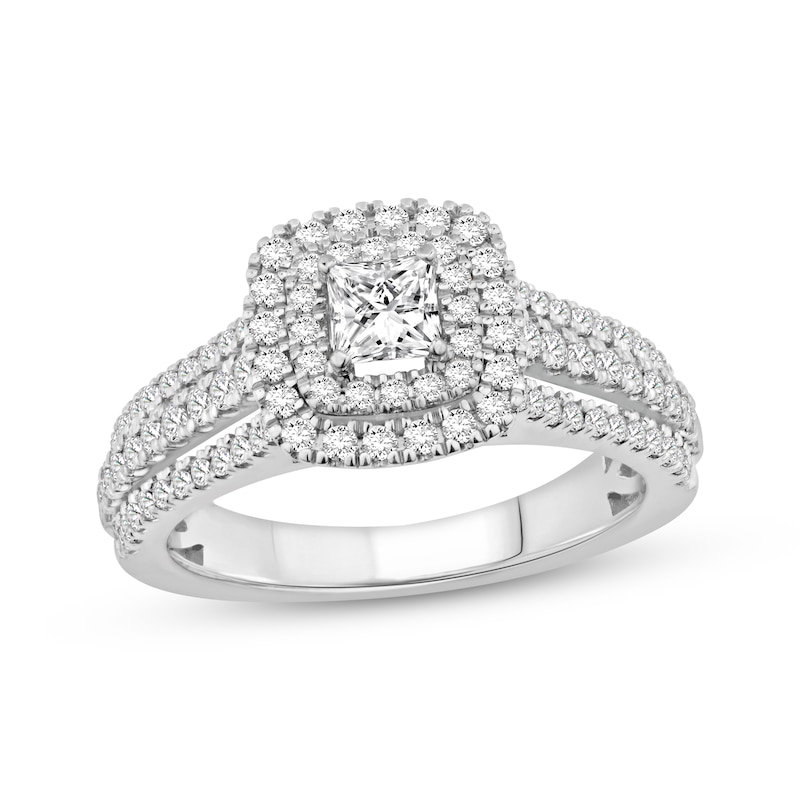 Main Image 1 of Adore Princess-Cut Diamond Double Halo Engagement Ring 1 ct tw 10K White Gold
