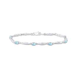 Oval-Cut Aquamarine & Diamond Accent Bracelet Sterling Silver 7.25"