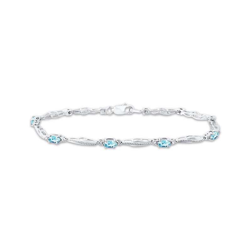 Main Image 1 of Oval-Cut Aquamarine & Diamond Accent Bracelet Sterling Silver 7.25"