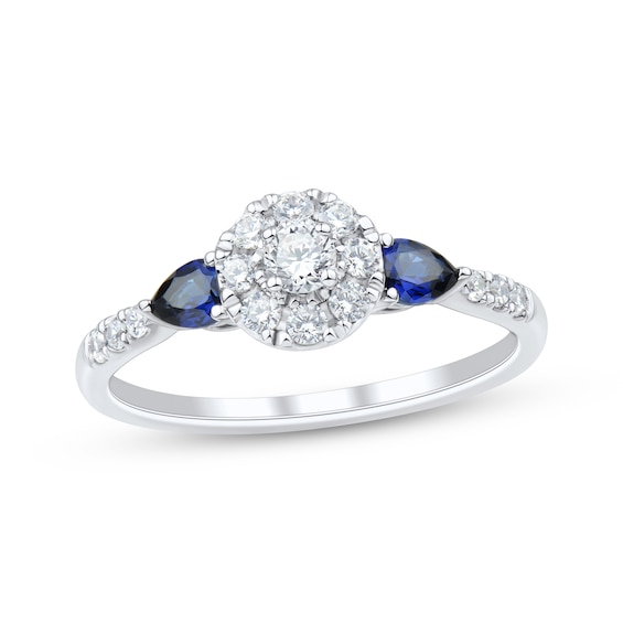 Adore Lab-Grown Diamonds Round-Cut & Pear-Shaped Blue Sapphire Halo Engagement Ring 1/3 ct tw 14K White Gold