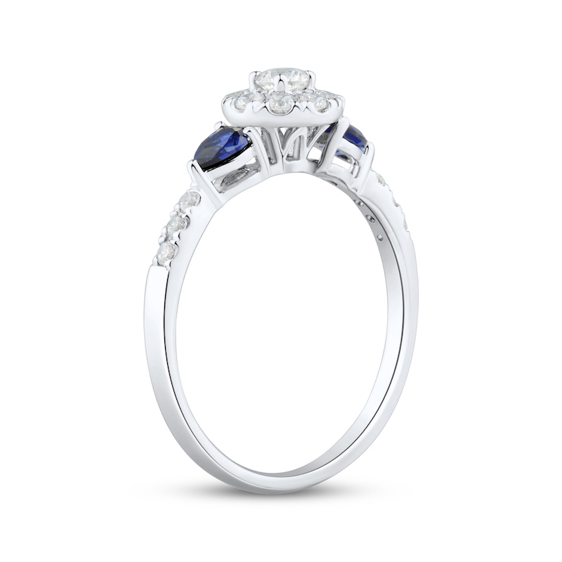 Main Image 2 of Adore Lab-Grown Diamonds Round-Cut & Pear-Shaped Blue Sapphire Halo Engagement Ring 1/3 ct tw 14K White Gold