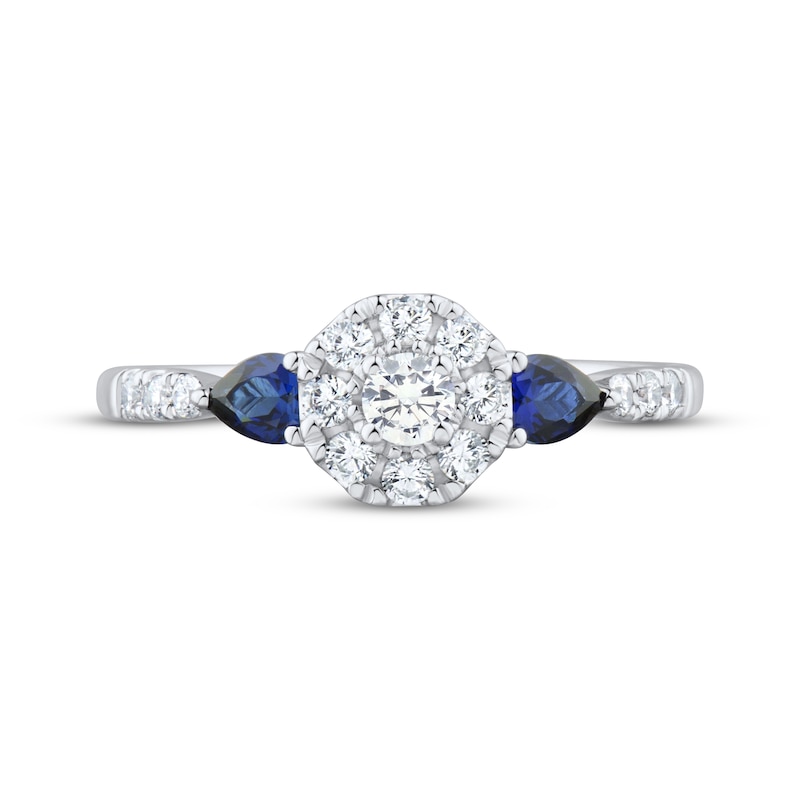 Main Image 3 of Adore Lab-Grown Diamonds Round-Cut & Pear-Shaped Blue Sapphire Halo Engagement Ring 1/3 ct tw 14K White Gold