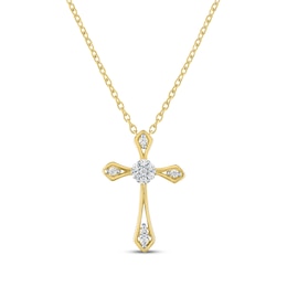 Multi-Diamond Center Cross Necklace 1/10 ct tw 10K Yellow Gold 18"