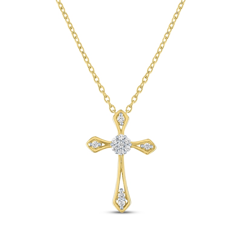Main Image 1 of Multi-Diamond Center Cross Necklace 1/10 ct tw 10K Yellow Gold 18"
