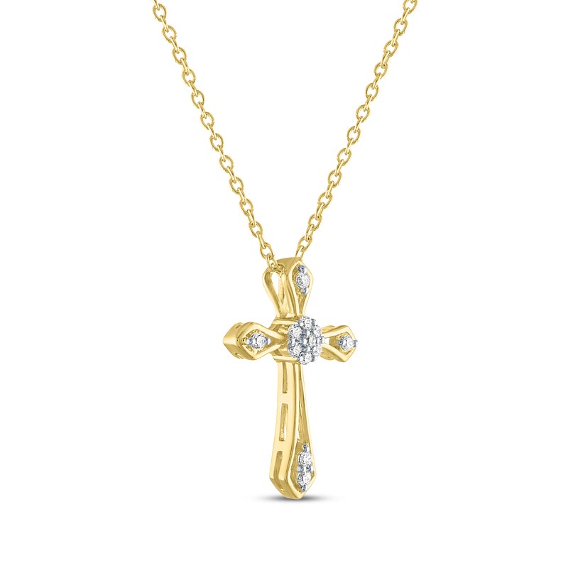 Main Image 2 of Multi-Diamond Center Cross Necklace 1/10 ct tw 10K Yellow Gold 18"
