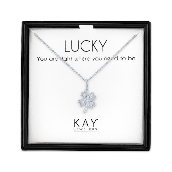 Diamond Accent Clover Necklace Sterling Silver 18"