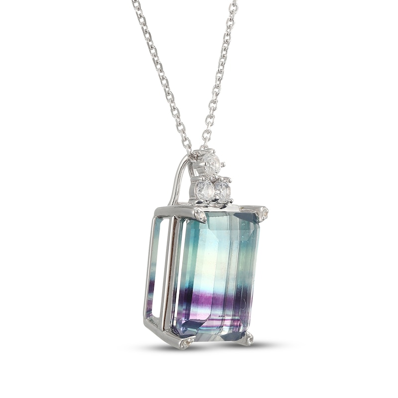 Main Image 2 of Emerald-Cut Fluorite & White Lab-Created Sapphire Necklace Sterling Silver 18"