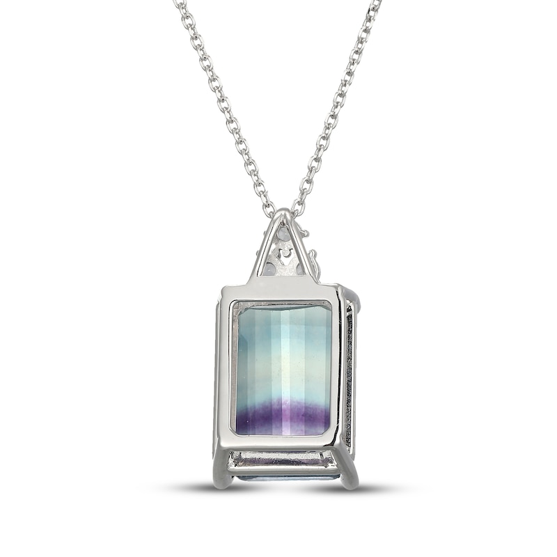 Main Image 3 of Emerald-Cut Fluorite & White Lab-Created Sapphire Necklace Sterling Silver 18"