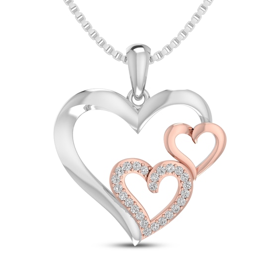 Diamond Accent Triple Heart Necklace 10K Rose Gold & Sterling Silver 18"