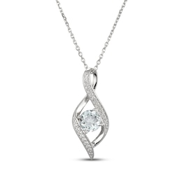Aquamarine & White Lab-Created Sapphire Infinity Necklace Sterling Silver 18"