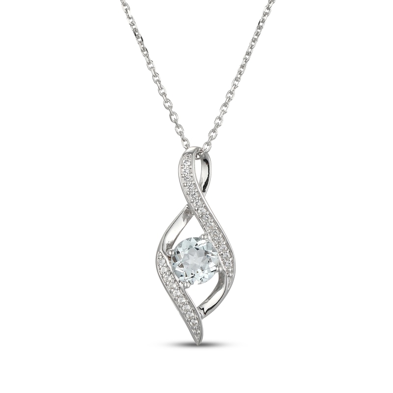 Main Image 1 of Aquamarine & White Lab-Created Sapphire Infinity Necklace Sterling Silver 18"
