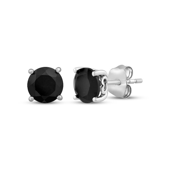 Black Onyx Solitaire Stud Earrings Sterling Silver