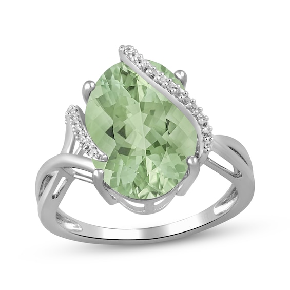 Oval-Cut Green Quartz & White Lab-Created Sapphire Wrapped Ring Sterling Silver