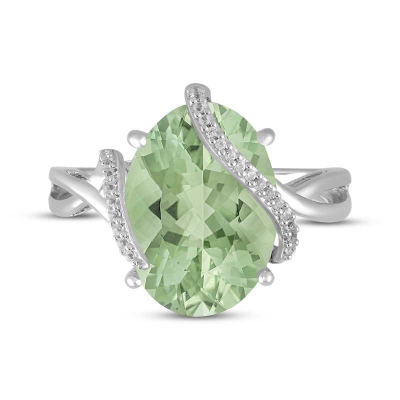 Main Image 4 of Oval-Cut Green Quartz & White Lab-Created Sapphire Wrapped Ring Sterling Silver