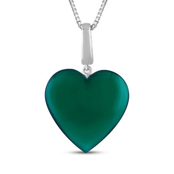 Heart-Shaped Green Onyx Necklace Sterling Silver 18"