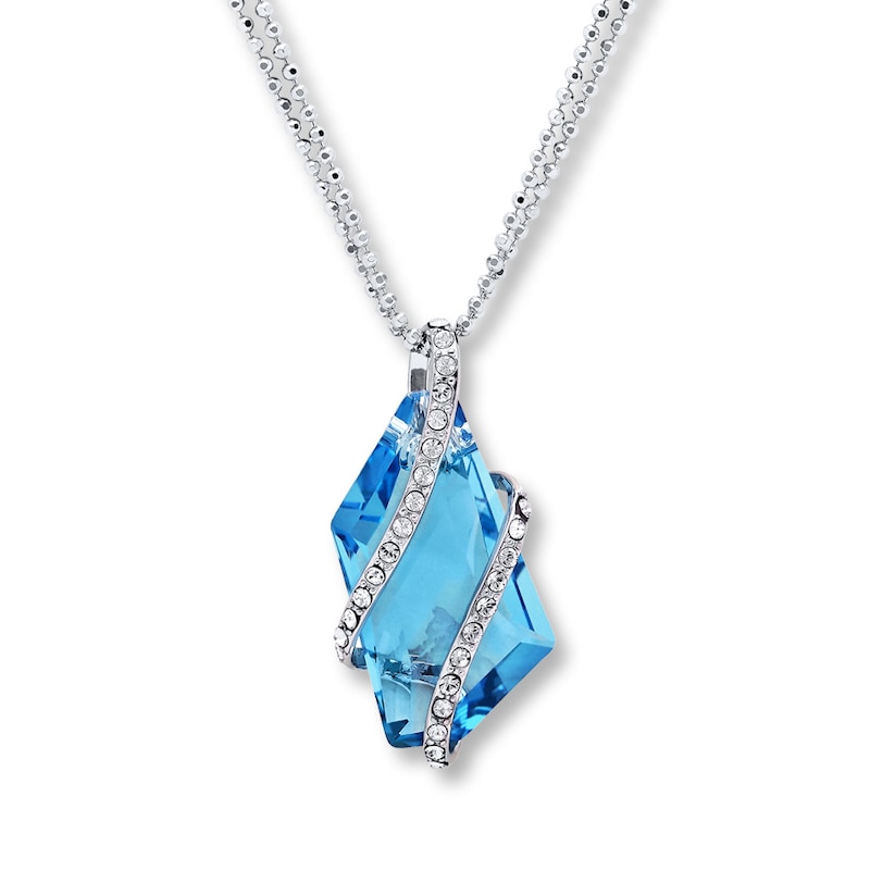 Main Image 1 of Blue & White Crystal Necklace Sterling Silver 18"