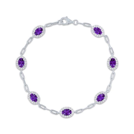Oval-Cut Amethyst & White Lab-Created Sapphire Station Bracelet Sterling Silver 7.5"