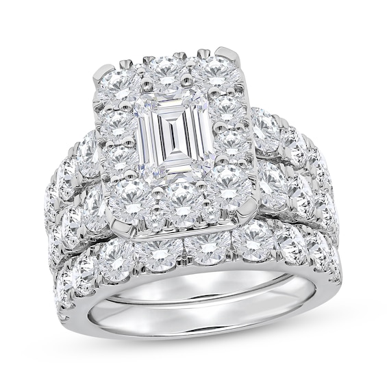 Adore Lab-Grown Diamonds Emerald-Cut Halo Bridal Set 7 ct tw 18K White Gold