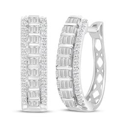 Baguette & Round-Cut Diamond Hoop Earrings 1/2 ct tw 10K White Gold