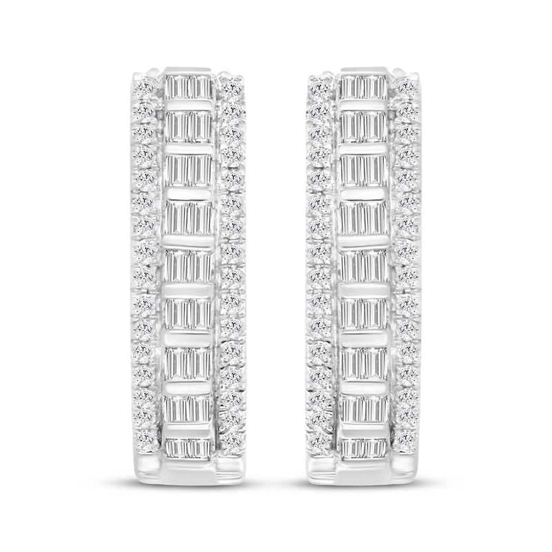 Main Image 2 of Baguette & Round-Cut Diamond Hoop Earrings 1/2 ct tw 10K White Gold