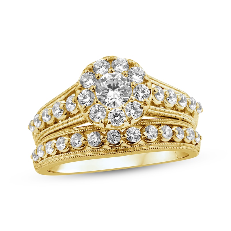Main Image 1 of Adore Round-Cut Diamond Halo Bridal Set 1-1/4 ct tw 14K Yellow Gold