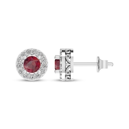 Lab-Created Ruby & White Lab-Created Sapphire Halo Stud Earrings Sterling Silver