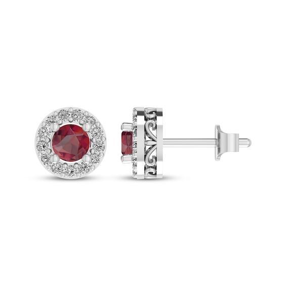 Lab-Created Ruby & White Lab-Created Sapphire Halo Stud Earrings Sterling Silver