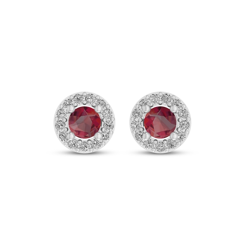 Main Image 2 of Lab-Created Ruby & White Lab-Created Sapphire Halo Stud Earrings Sterling Silver