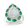 Thumbnail Image 1 of Pear-Shaped Lab-Created Opal, Marquise-Cut Lab-Created Emerald & White Lab-Created Sapphire Ring Sterling Silver