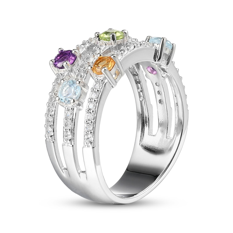Main Image 2 of Peridot, Garnet, Citrine, Amethyst, Sky Blue Topaz & White Lab-Created Sapphire Three-Row Ring Sterling Silver