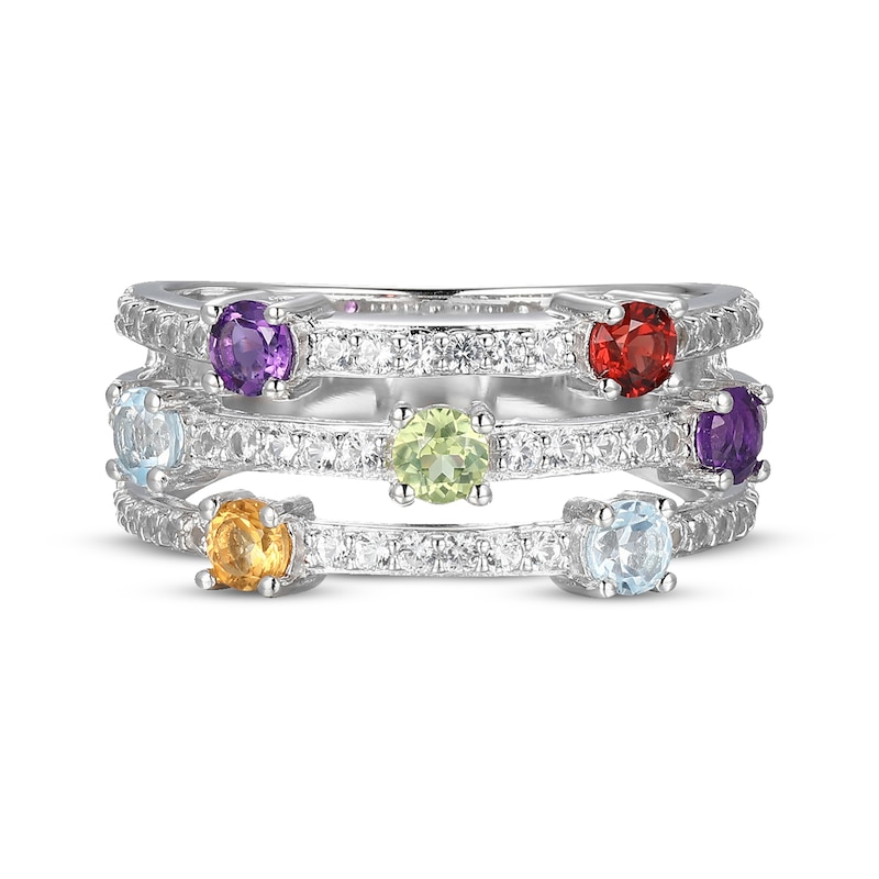 Main Image 4 of Peridot, Garnet, Citrine, Amethyst, Sky Blue Topaz & White Lab-Created Sapphire Three-Row Ring Sterling Silver