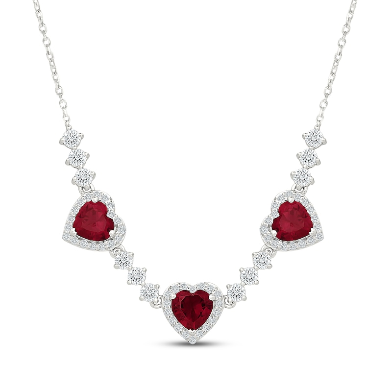 Main Image 1 of Heart-Shaped Lab-Created Ruby & White Lab-Created Sapphire Necklace Sterling Silver 18"