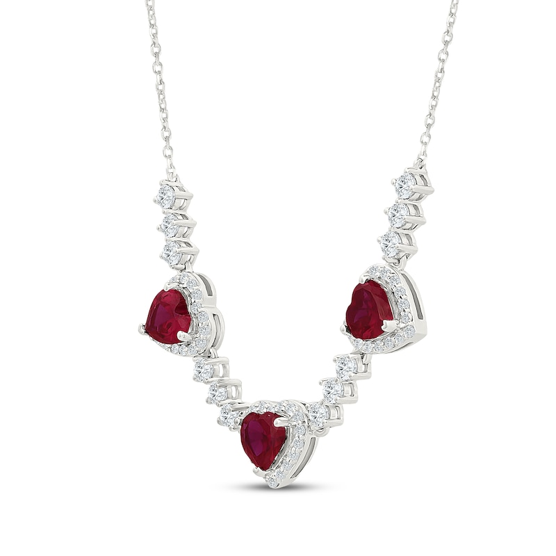 Main Image 2 of Heart-Shaped Lab-Created Ruby & White Lab-Created Sapphire Necklace Sterling Silver 18"