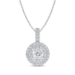 Diamond Double-Halo Necklace 1/2 ct tw 14K White Gold 18"