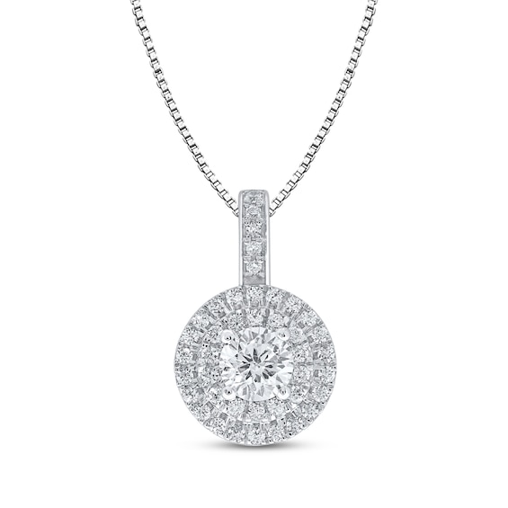 Diamond Double-Halo Necklace 1/2 ct tw 14K White Gold 18"