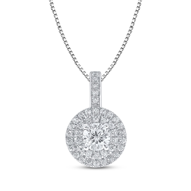 Main Image 1 of Diamond Double-Halo Necklace 1/2 ct tw 14K White Gold 18"