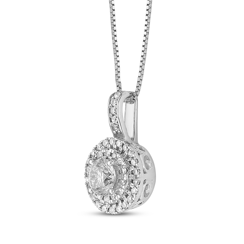 Main Image 2 of Diamond Double-Halo Necklace 1/2 ct tw 14K White Gold 18"