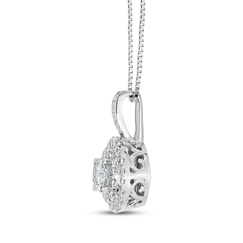 Main Image 3 of Diamond Double-Halo Necklace 1/2 ct tw 14K White Gold 18"