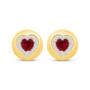 Thumbnail Image 2 of Heart-Shaped Lab-Created Ruby & White Lab-Created Sapphire Frame Stud Earrings 24K Yellow Gold Vermeil Sterling Silver